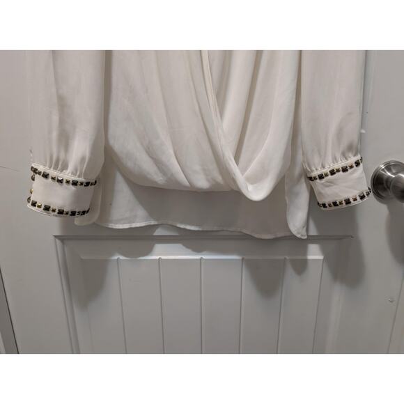 Cache' Longsleeve White Studded Accents Blouse Dressy Work Top Size M MSRP $115 - Picture 4 of 6